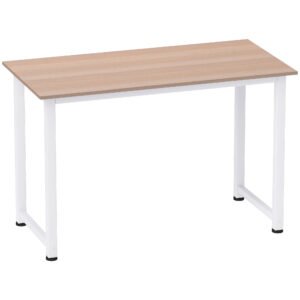 Computer Desk, Writing Table, 120 x 60 x 76cm Workstation for Home Office, Study with Metal Frame, Simple Assembly, White