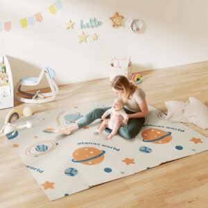 Alternative view of Foldable Baby Floor Play Mat Double-Sided Waterproof Non-Slip Reversible Planet