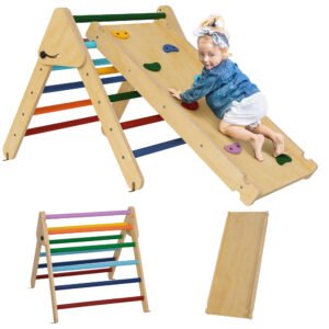 Toddler Climbing Frame for Kids, 3-in-1 Wooden Pikler Triangle Set for 18-48 Months
