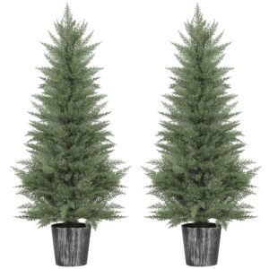 Set of 2 Artificial Cypress Trees with PE Leaves for Indoor Outdoor 135 cm