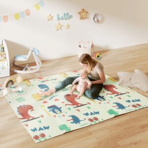 Foldable Baby Floor Play Mat Double-Sided Waterproof Non-Slip Reversible Dinosaur