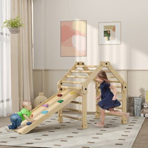 Alternative view of Kids Climbing Set Indoor with Sliding Ramp, Foldable design for 2-6 Years Old