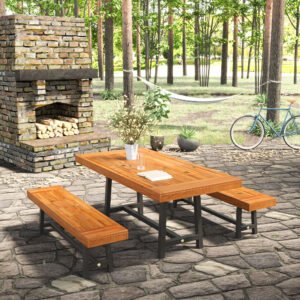 Alternative view of Picnic Dining Set 3 Pieces Acacia Wood Outdoor Indoor Furniture Natural
