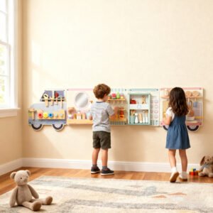 Wall Busy Board, 5 in 1 Wooden Activity Wall Panels for Kids 3+ Years