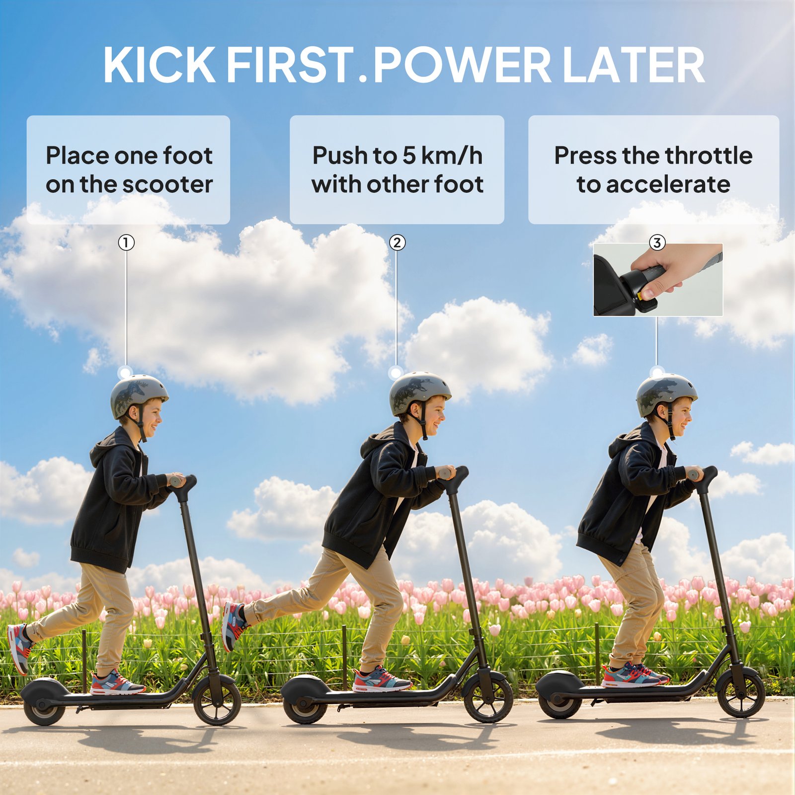 Electric Scooter, Lightweight Kids Scooter with LED Display, Black - Image 4