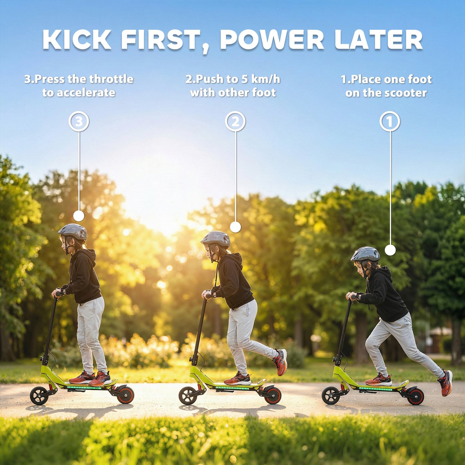 Electric Scooter for Kids, Foldable E Scooter for Age Age 6+ Green - Image 4