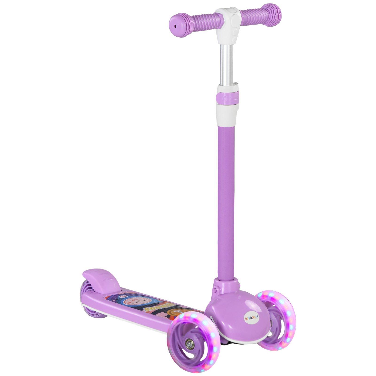Kids 3 Wheel Scooter (2–6 Years) – Adjustable Height, LED Light Wheels, TPE Handlebar, Purple Scooter