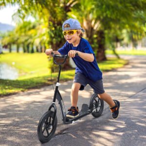 Alternative view of Black Kids Kick Scooter with Adjustable Handlebar & 12” EVA Tyres – Big Wheel Scooter for Ages 5–12 with Rear Brake
