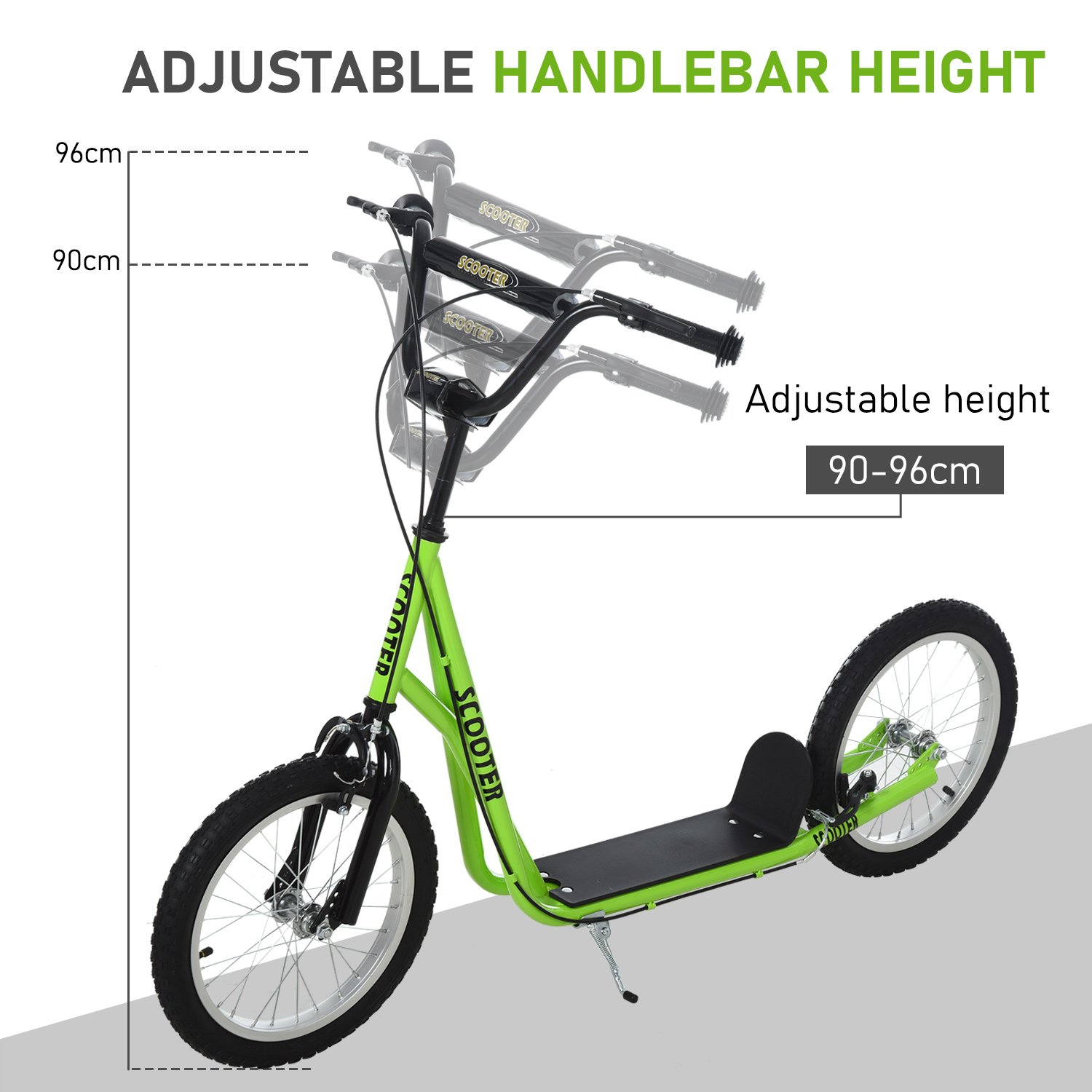 Adjustable Kids Kick Scooter (Ages 5+) – Anti-Slip Deck, Dual Brakes, Rubber Tyres, Green Scooter - Image 4