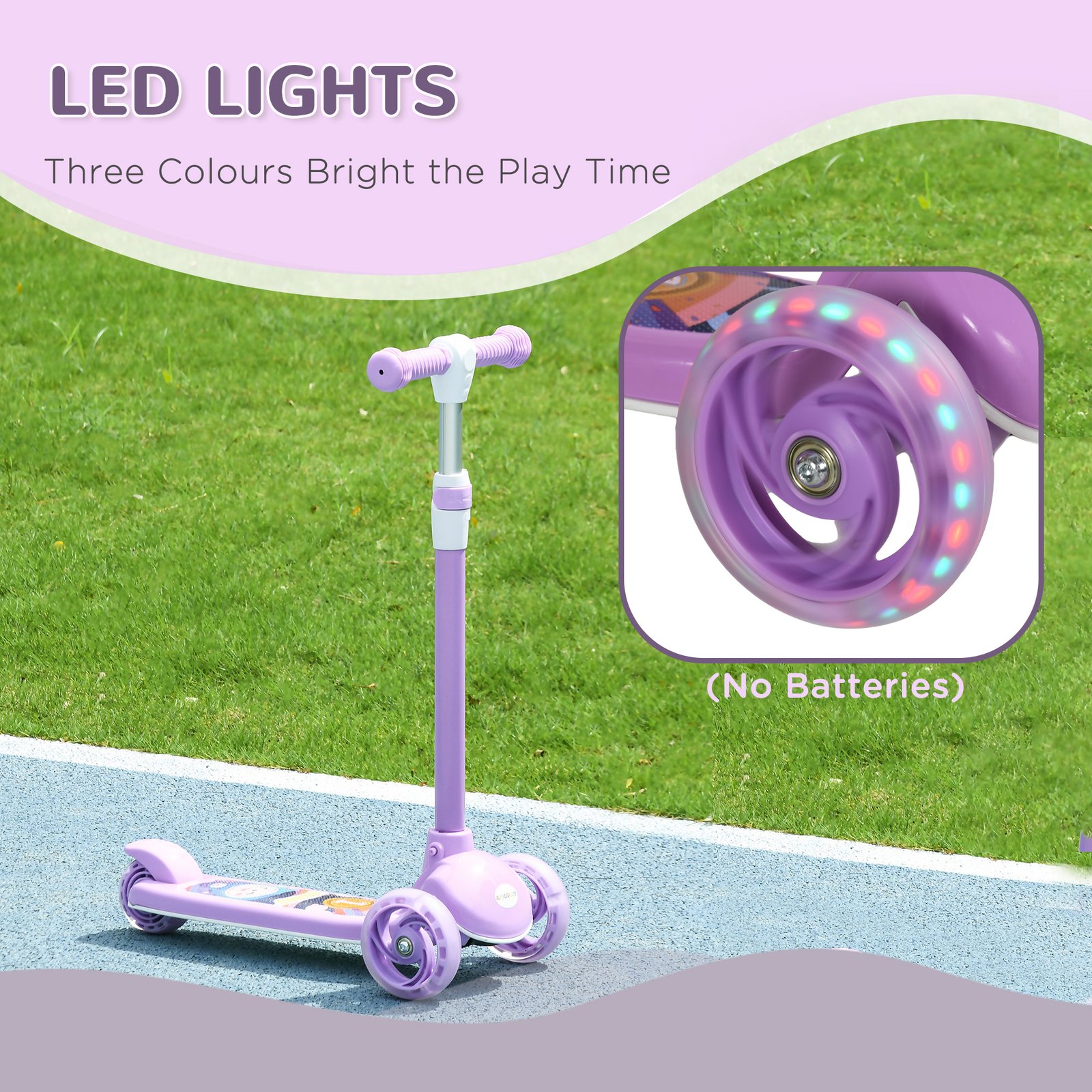 Kids 3 Wheel Scooter (2–6 Years) – Adjustable Height, LED Light Wheels, TPE Handlebar, Purple Scooter - Image 6