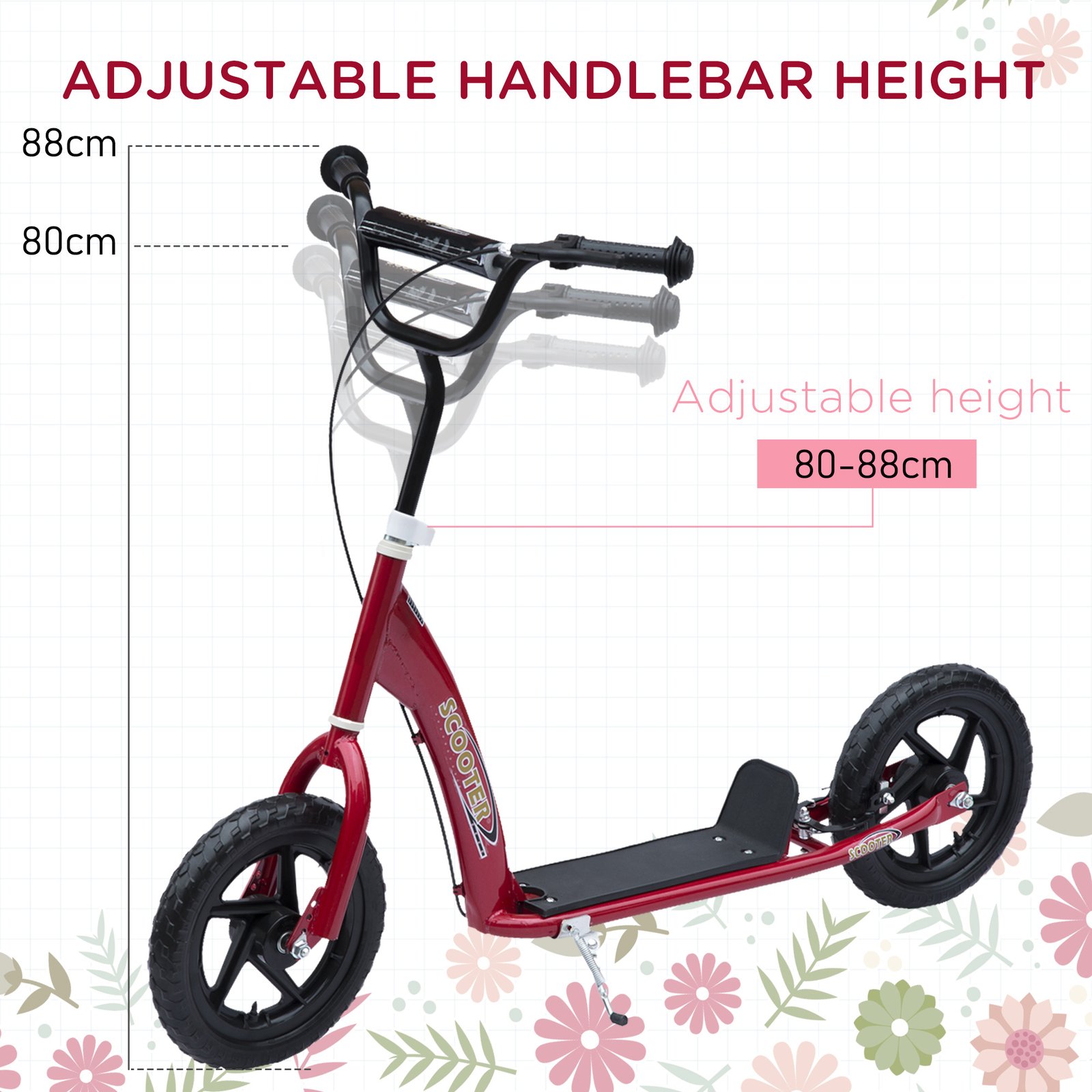 Red Kids Kick Scooter with Adjustable Handlebar & 12” EVA Tyres – Big Wheel Scooter for Ages 5–12 with Rear Brake - Image 5