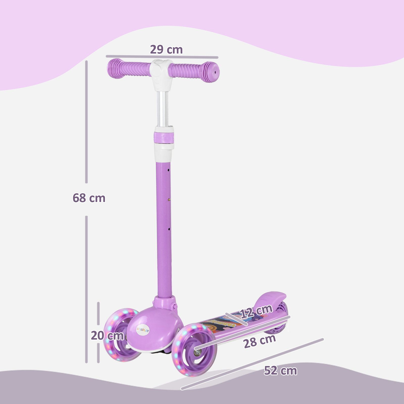 Kids 3 Wheel Scooter (2–6 Years) – Adjustable Height, LED Light Wheels, TPE Handlebar, Purple Scooter - Image 3