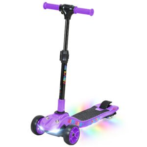 Three-Wheel Foldable Electric Scooter for Kids Aged 6-10 Years, Purple