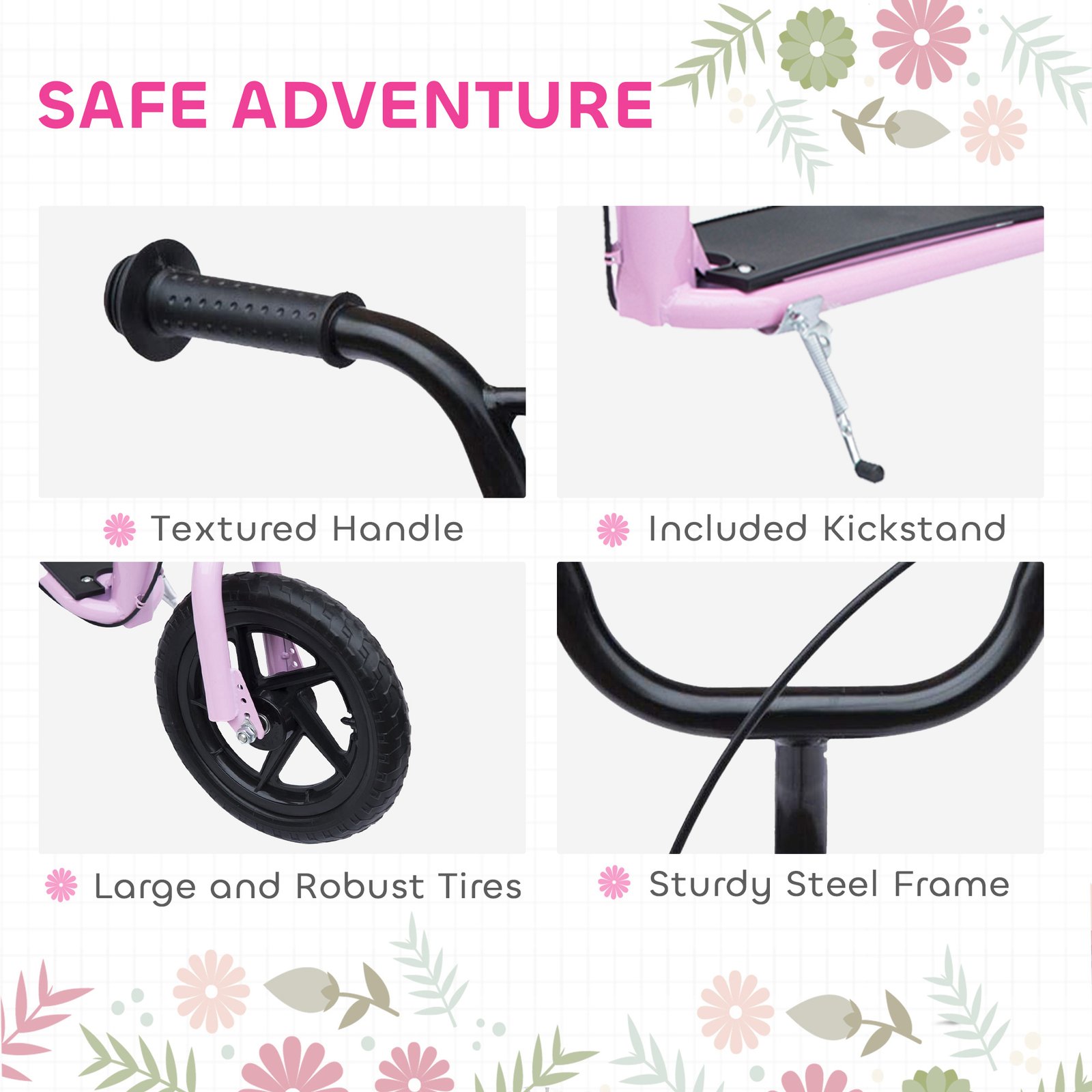 Pink Kids Kick Scooter with Adjustable Handlebar & 12” EVA Tyres – Big Wheel Scooter for Ages 5–12 with Rear Brake - Image 5