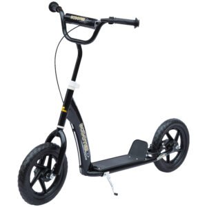 Black Kids Kick Scooter with Adjustable Handlebar & 12” EVA Tyres – Big Wheel Scooter for Ages 5–12 with Rear Brake