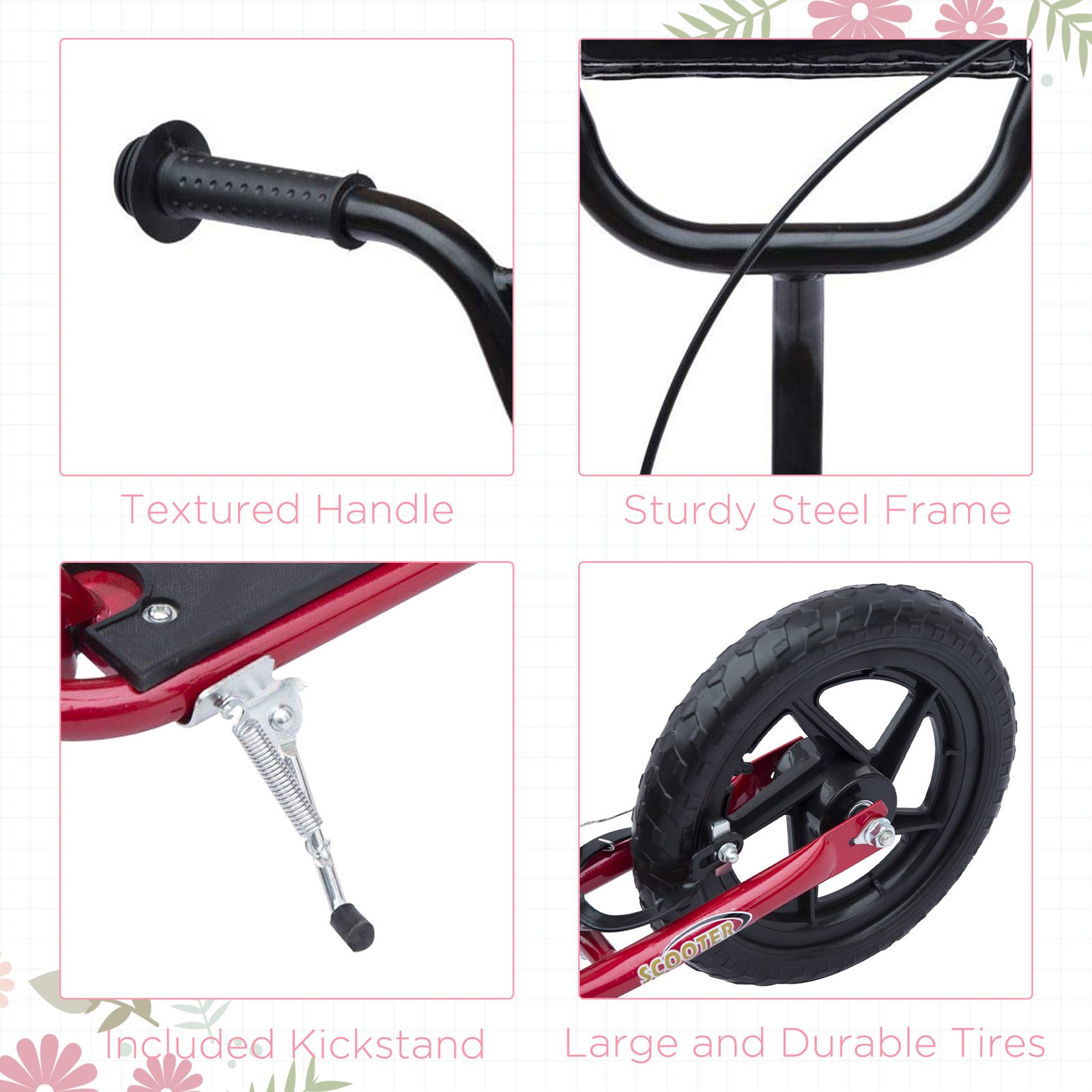 Red Kids Kick Scooter with Adjustable Handlebar & 12” EVA Tyres – Big Wheel Scooter for Ages 5–12 with Rear Brake - Image 6