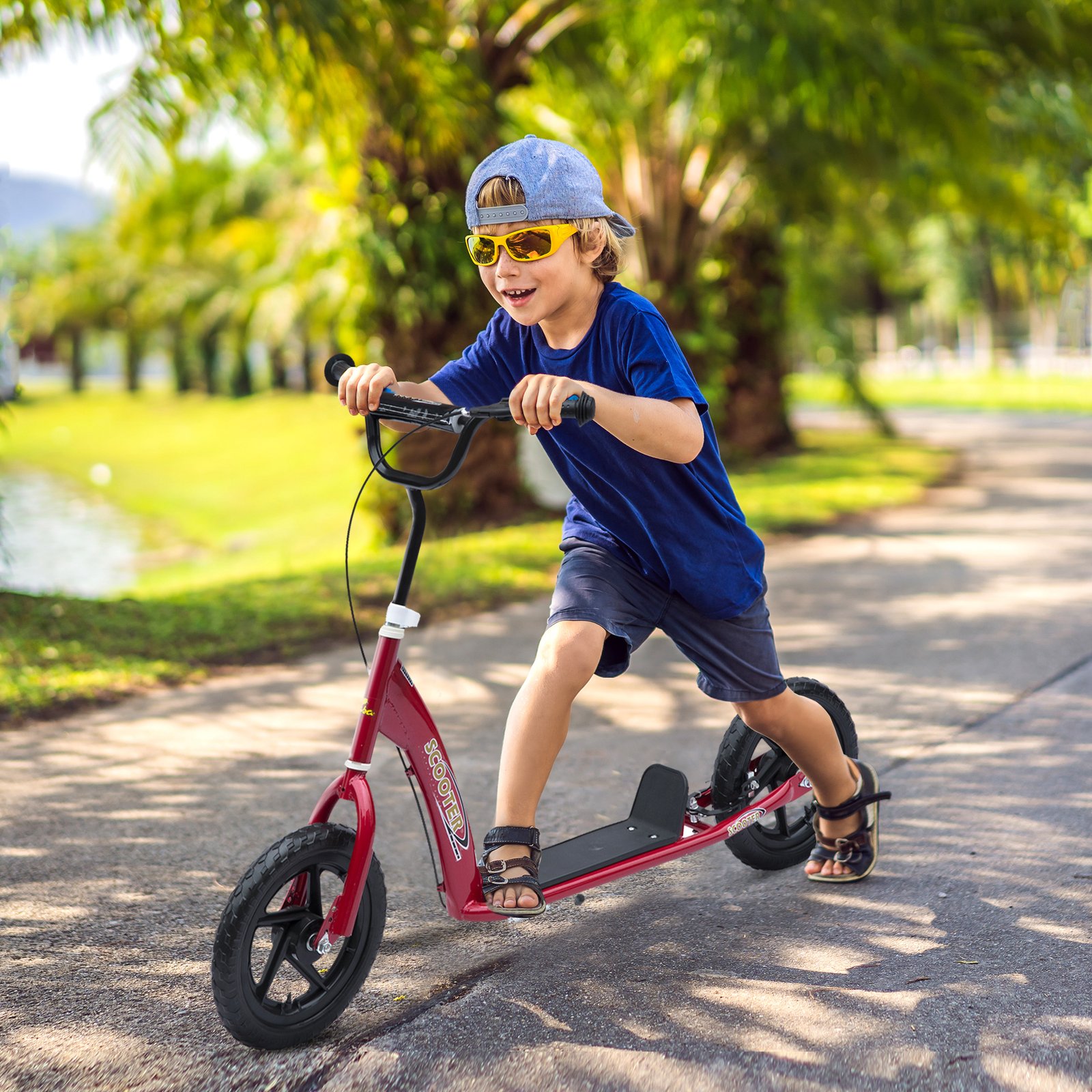 Red Kids Kick Scooter with Adjustable Handlebar & 12” EVA Tyres – Big Wheel Scooter for Ages 5–12 with Rear Brake - Image 2