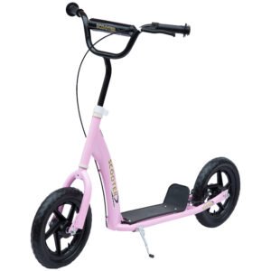 Pink Kids Kick Scooter with Adjustable Handlebar & 12” EVA Tyres – Big Wheel Scooter for Ages 5–12 with Rear Brake