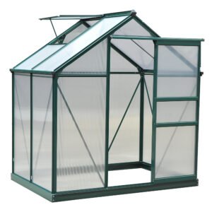 6x4ft Walk-In Polycarbonate Greenhouse Plant Grow Galvanized Aluminium