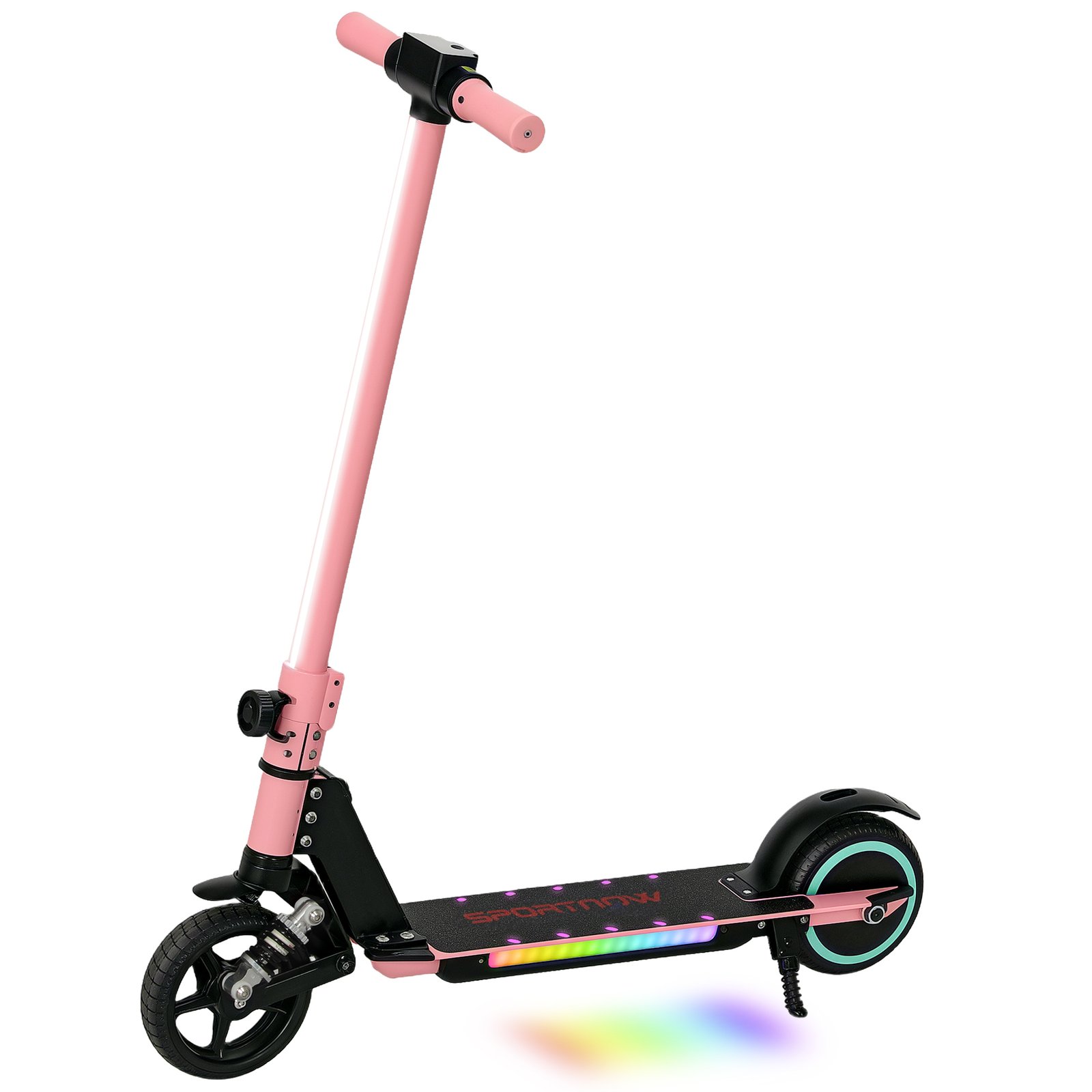 Foldable Electric Scooter for Kids – Dual Brakes, Front Suspension, Colourful LED Lights, Pink Scooter
