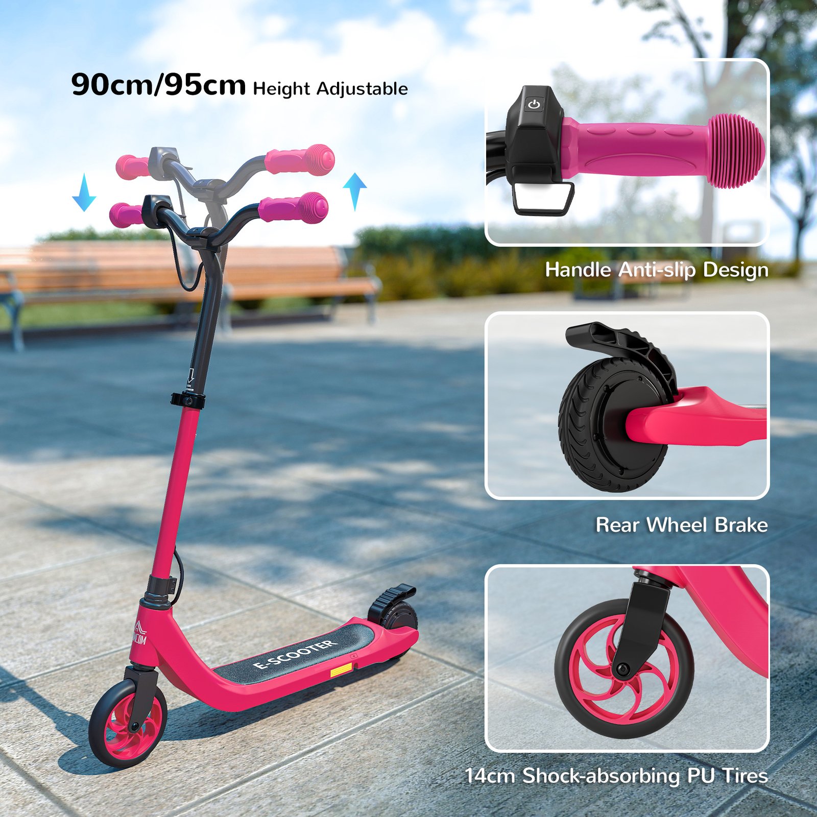 Foldable Electric Scooter for Kids 6+ – Adjustable Height, 8 km/h Max Speed, 6 km Range, Pink E-Scooter - Image 5