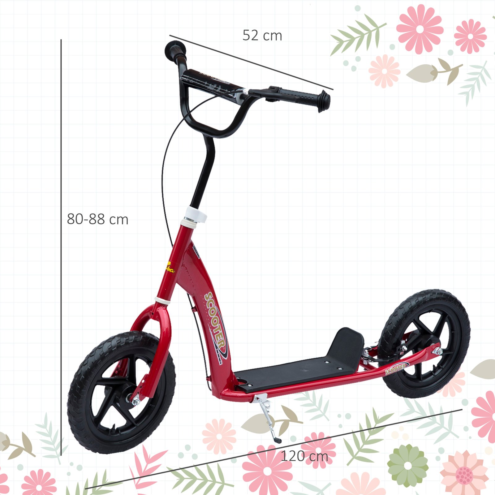 Red Kids Kick Scooter with Adjustable Handlebar & 12” EVA Tyres – Big Wheel Scooter for Ages 5–12 with Rear Brake - Image 3