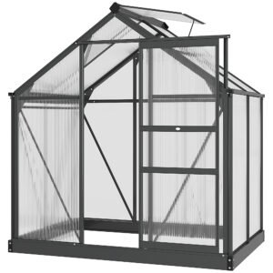 6x4 ft Polycarbonate Walk-In Garden Greenhouse Aluminium Frame Slide Door Window