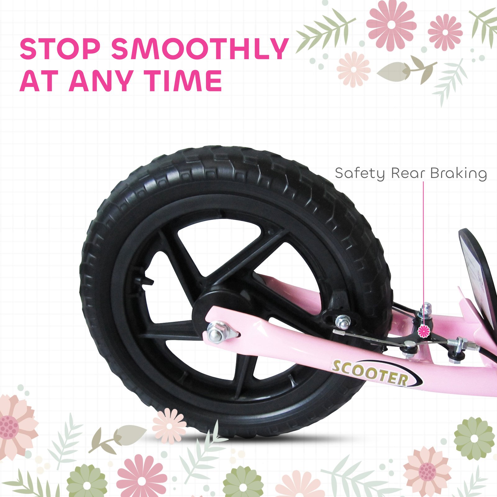 Pink Kids Kick Scooter with Adjustable Handlebar & 12” EVA Tyres – Big Wheel Scooter for Ages 5–12 with Rear Brake - Image 6