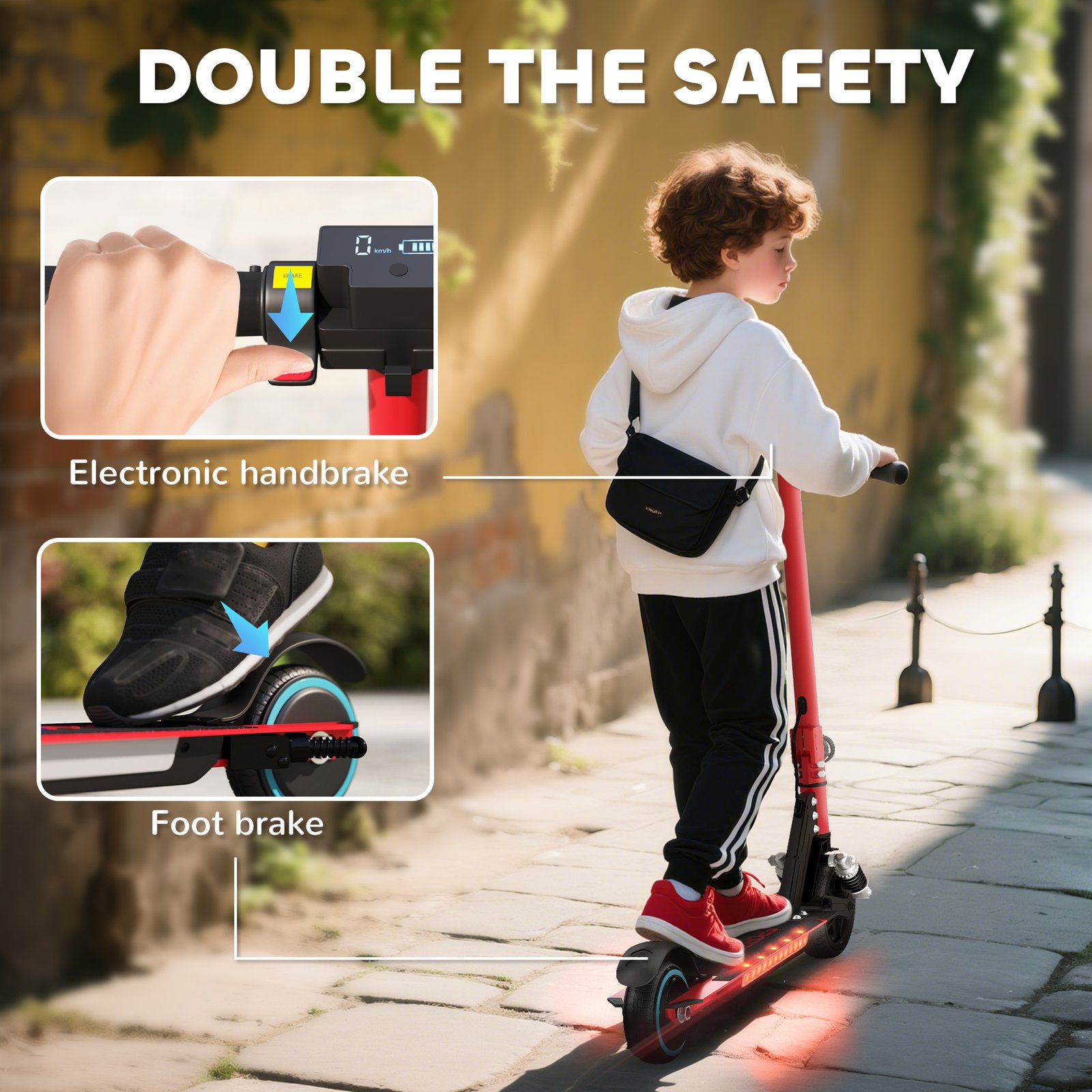 Foldable Electric Scooter for Kids – Dual Brakes, Front Suspension, Colourful LED Lights, Red Scooter - Image 9