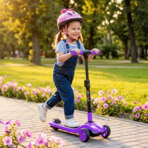 Alternative view of Three-Wheel Foldable Electric Scooter for Kids Aged 6-10 Years, Purple