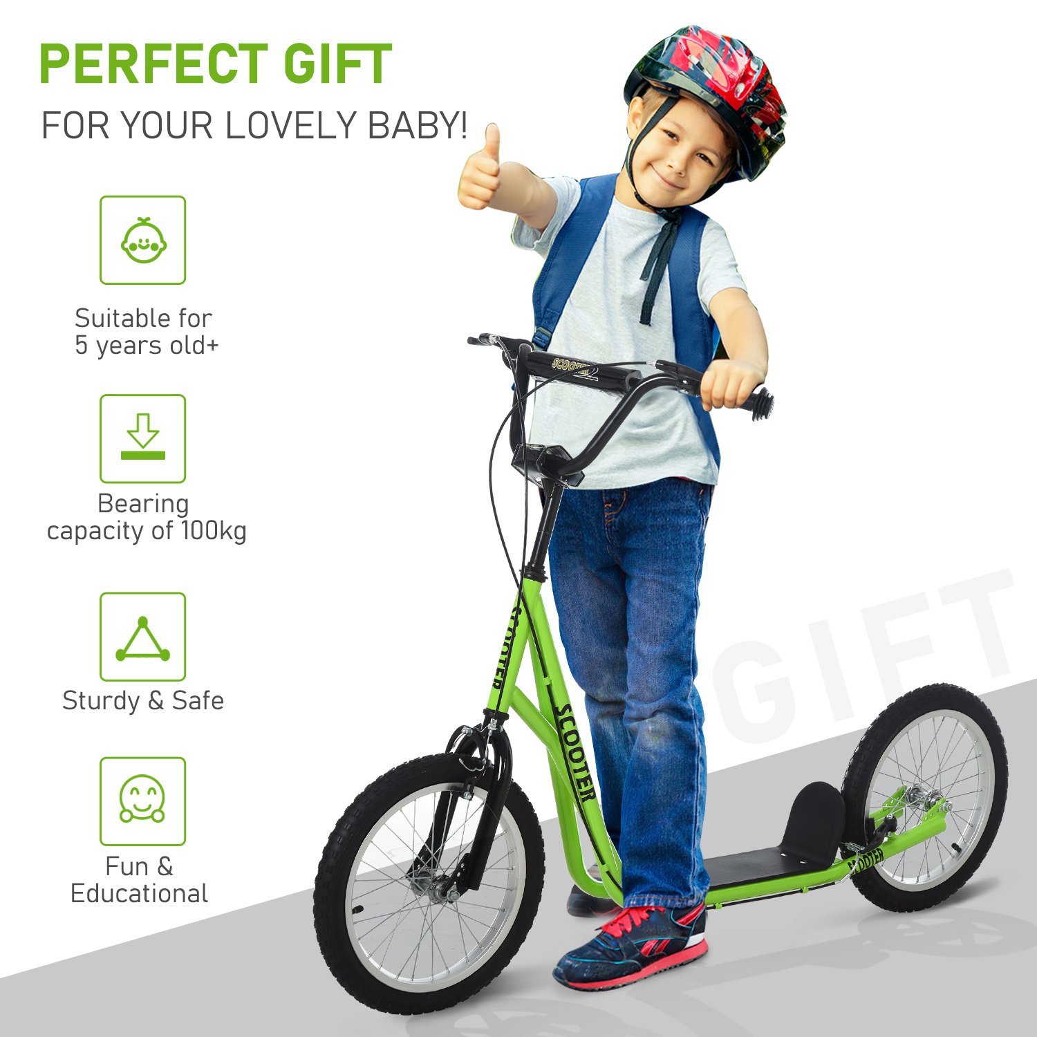 Adjustable Kids Kick Scooter (Ages 5+) – Anti-Slip Deck, Dual Brakes, Rubber Tyres, Green Scooter - Image 5