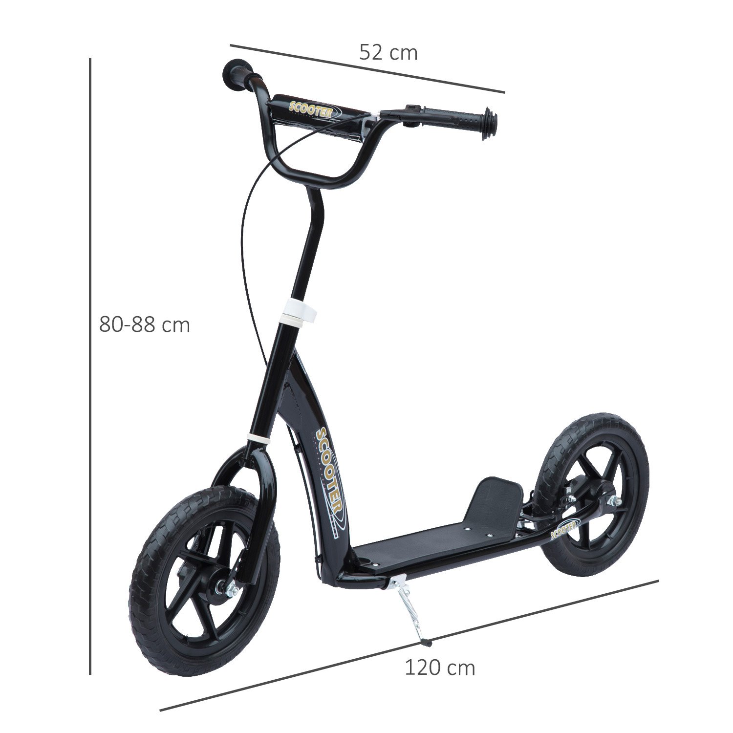 Black Kids Kick Scooter with Adjustable Handlebar & 12” EVA Tyres – Big Wheel Scooter for Ages 5–12 with Rear Brake - Image 3