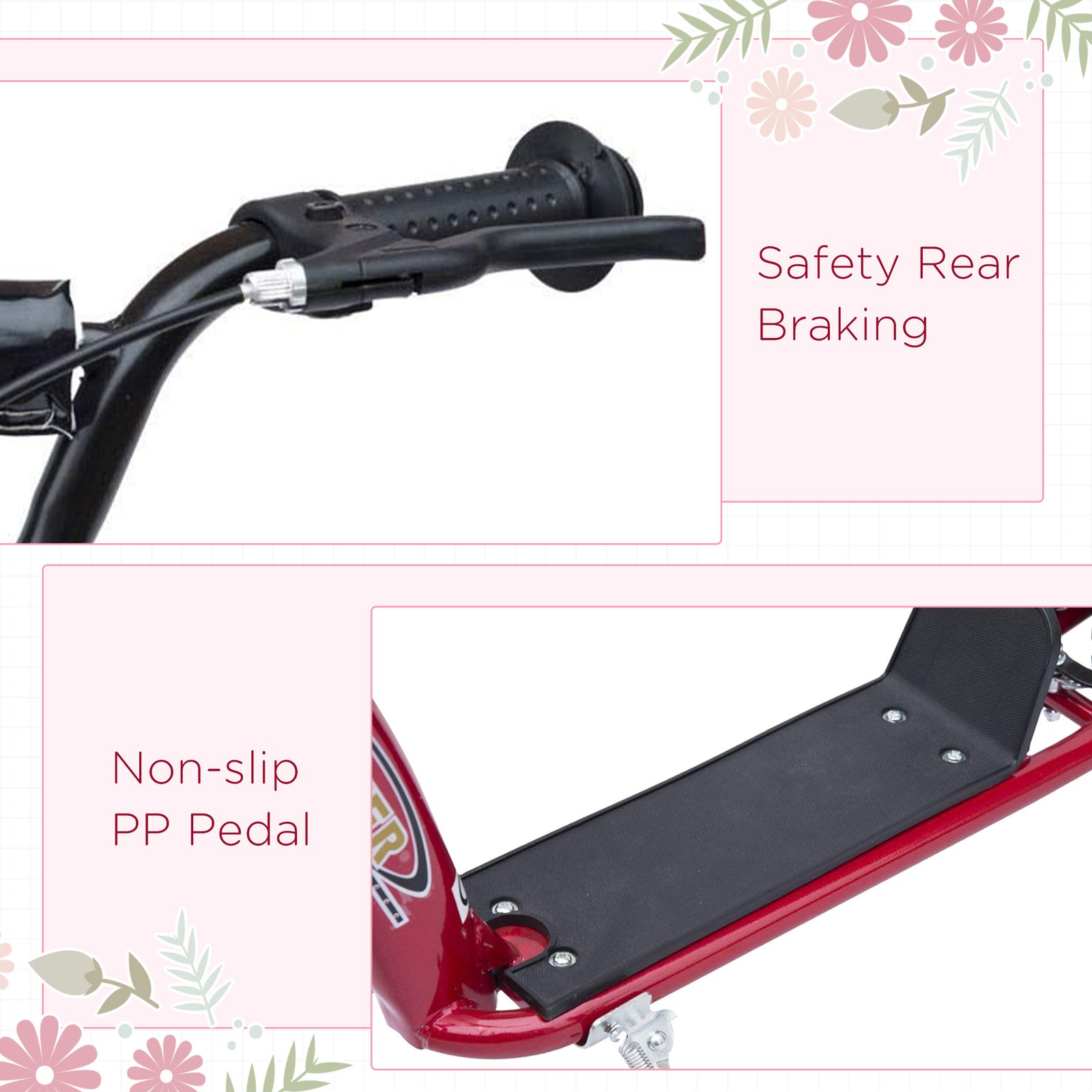 Red Kids Kick Scooter with Adjustable Handlebar & 12” EVA Tyres – Big Wheel Scooter for Ages 5–12 with Rear Brake - Image 7