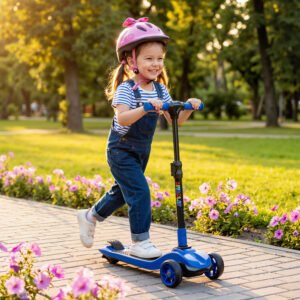 Alternative view of Three-Wheel Foldable Electric Scooter for Kids Aged 6-10 Years, Blue