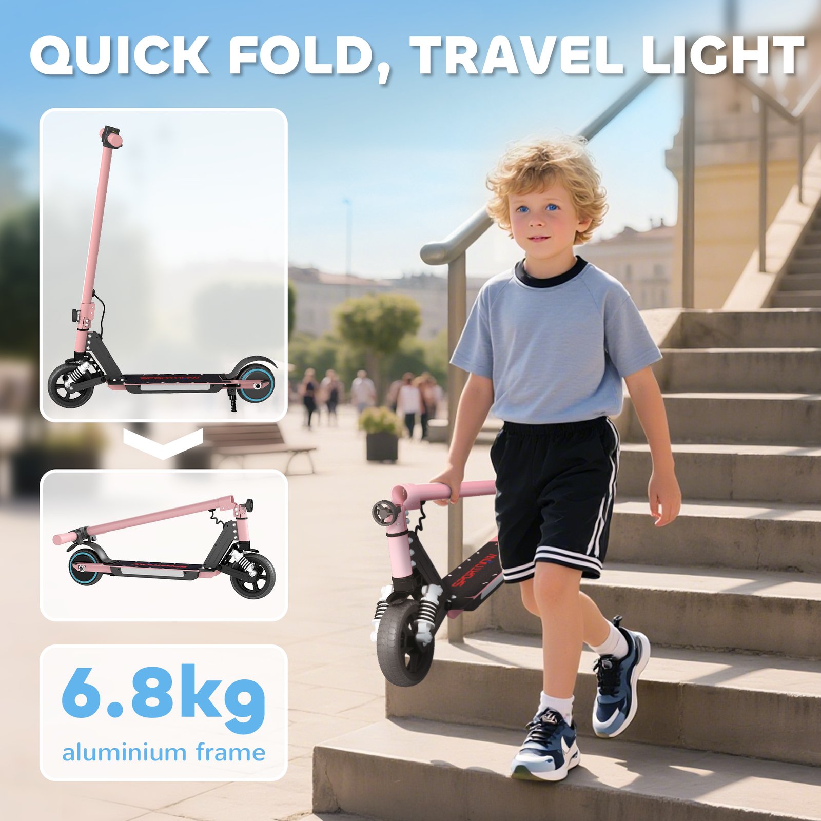 Foldable Electric Scooter for Kids – Dual Brakes, Front Suspension, Colourful LED Lights, Pink Scooter - Image 7