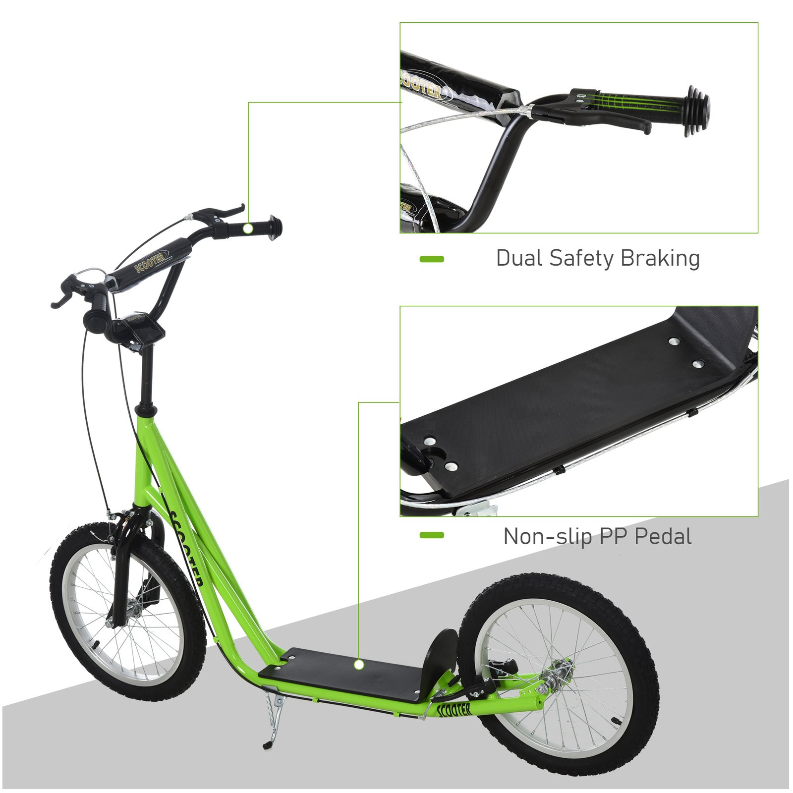 Adjustable Kids Kick Scooter (Ages 5+) – Anti-Slip Deck, Dual Brakes, Rubber Tyres, Green Scooter - Image 7
