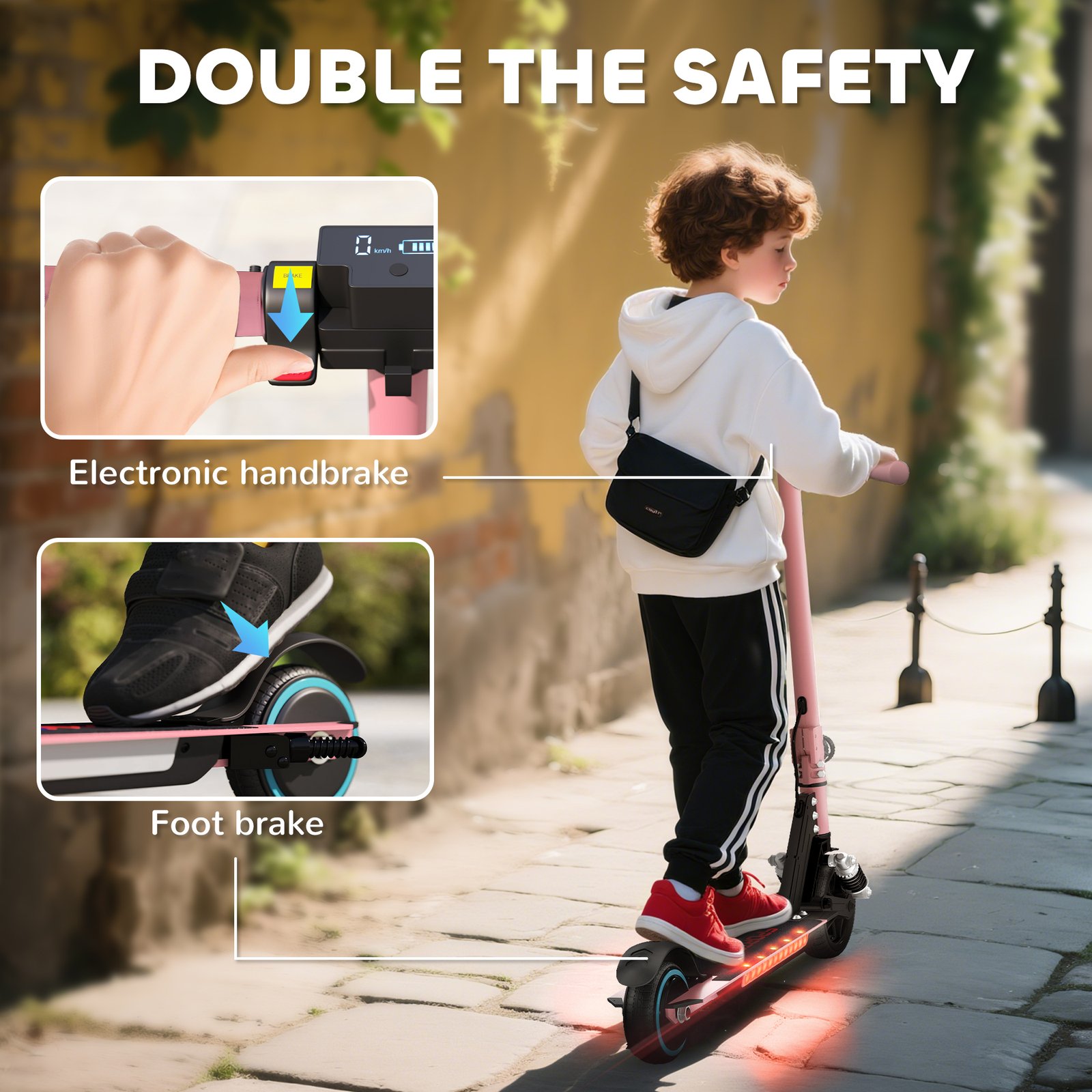 Foldable Electric Scooter for Kids – Dual Brakes, Front Suspension, Colourful LED Lights, Pink Scooter - Image 9