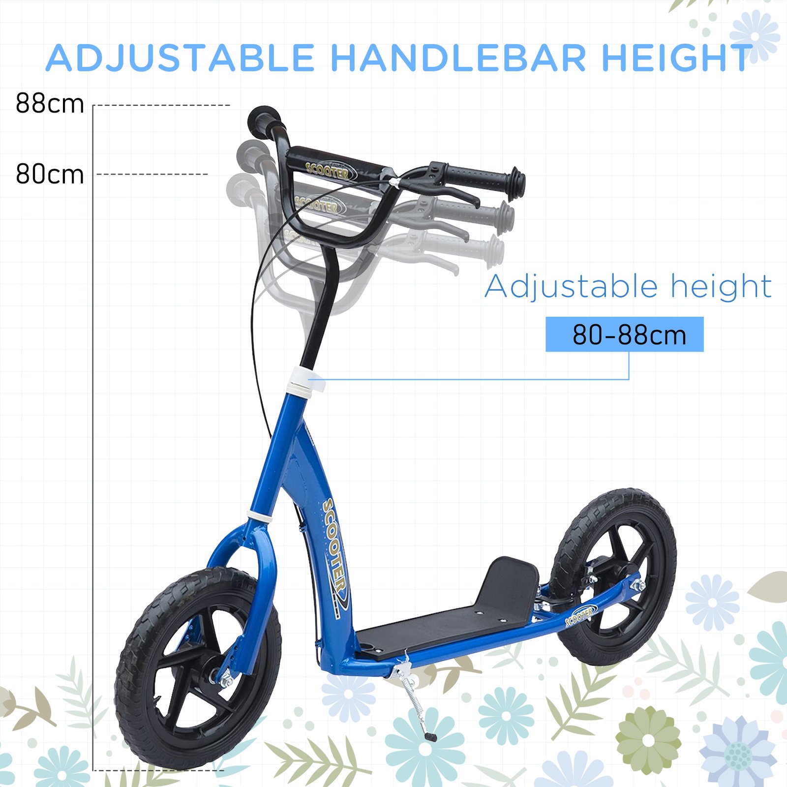 Blue Kids Kick Scooter with Adjustable Handlebar & 12” EVA Tyres – Big Wheel Scooter for Ages 5–12 with Rear Brake - Image 4