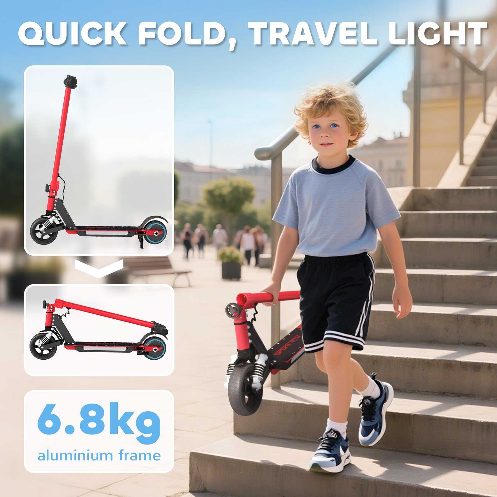 Foldable Electric Scooter for Kids – Dual Brakes, Front Suspension, Colourful LED Lights, Red Scooter - Image 7