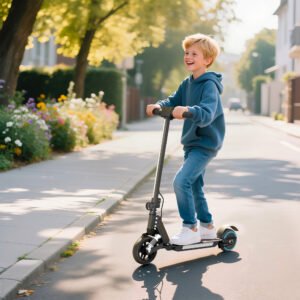 Alternative view of Foldable Electric Scooter for Kids – Dual Brakes, Front Suspension, Colourful LED Lights, Black Scooter