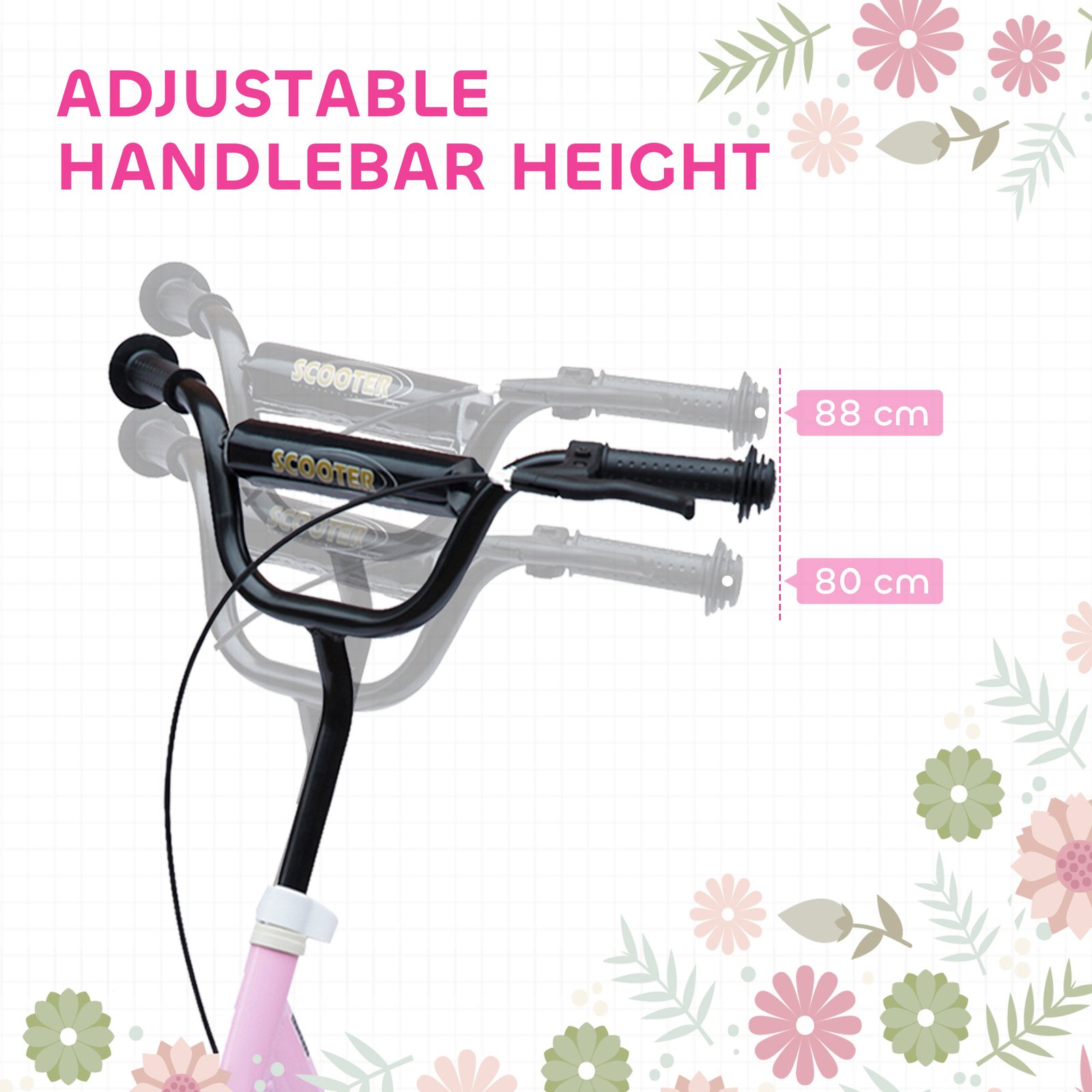 Pink Kids Kick Scooter with Adjustable Handlebar & 12” EVA Tyres – Big Wheel Scooter for Ages 5–12 with Rear Brake - Image 4