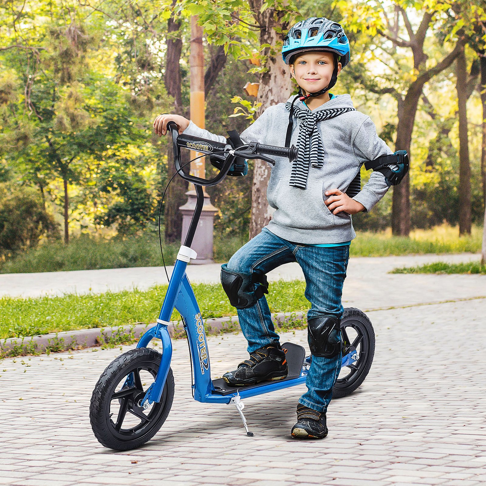 Blue Kids Kick Scooter with Adjustable Handlebar & 12” EVA Tyres – Big Wheel Scooter for Ages 5–12 with Rear Brake - Image 2