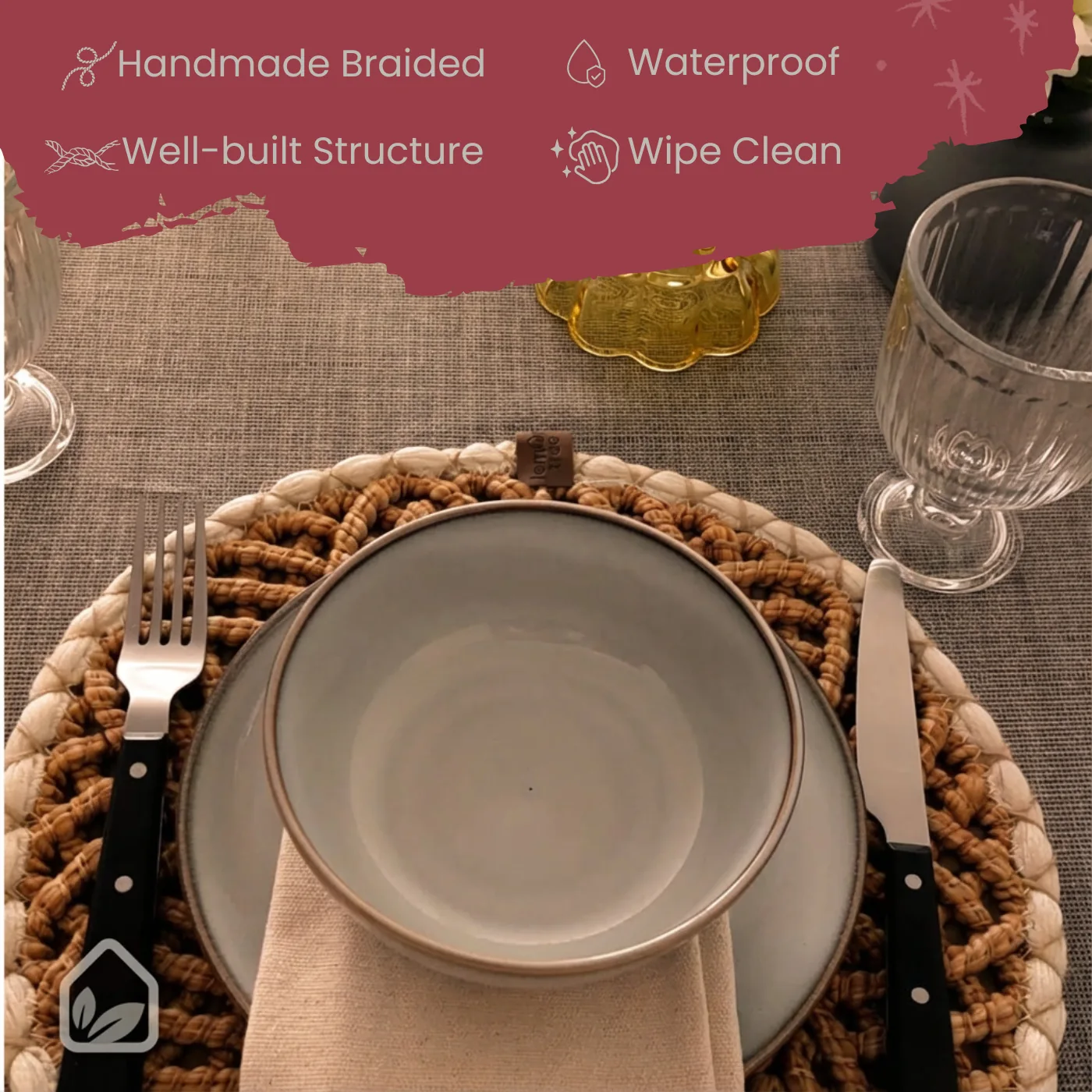 Braided Charm Round Woven Placemats, Handmade, 36cm - Image 3