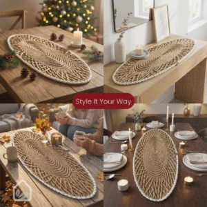 Decorative woven table runner for dining and coffee tables
